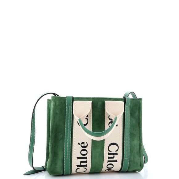 Chloe Woody Convertible Tote Suede with Leather Small Green - Picture 2 of 6